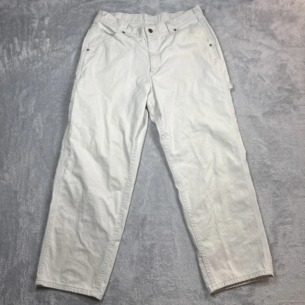 Vintage Lee Dungaree Carpenter Pants 34x29 Beige Workwear Baggy Skater USA